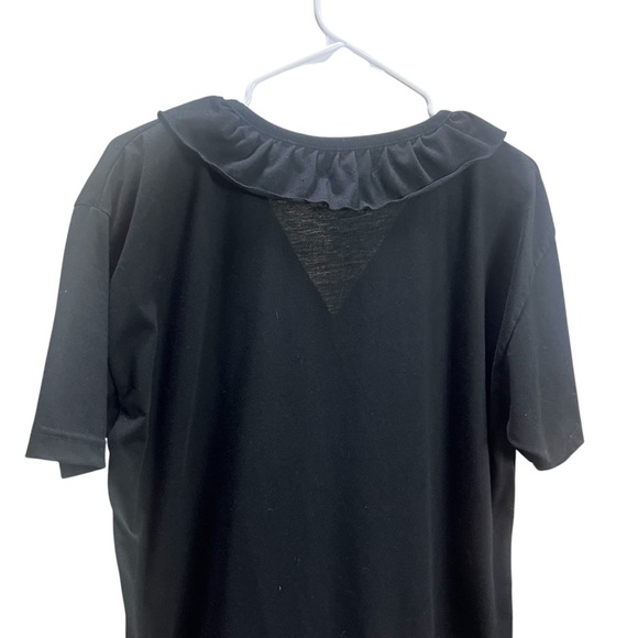 GITANO Black Ruffle Blouse Short Sleeve Shirt Casual Button Down size Large - Picture 4 of 7